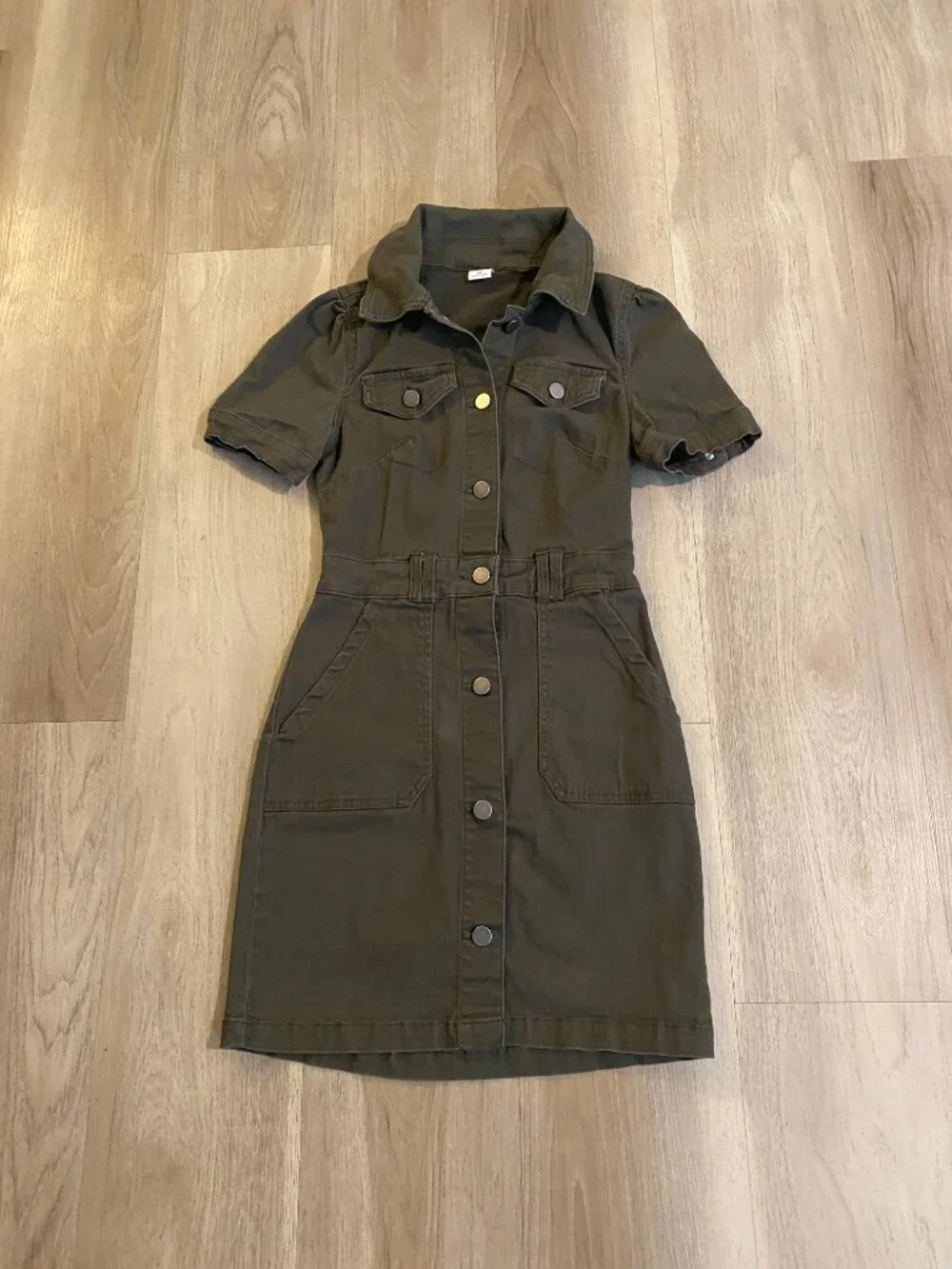 Utility Dress XS Military Olive Green Safari Button Front Mini Dress TinselTown
